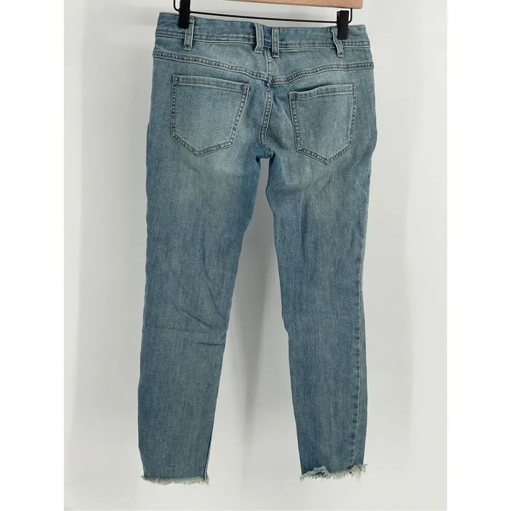 Free People Jeans Women‎ Size 26 Blue Distressed Low Rise Raw Hem